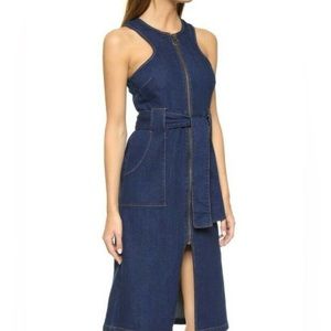 Pre-owned in excellent condition, Finders Keepers Denim Belted Midi dress. Sz L